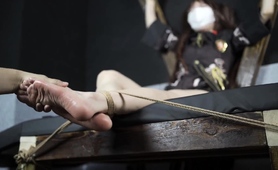 Masked Oriental Girl In Foot Fetish Bondage And Submission